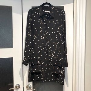 Equipment Femme Long Sleeve Dress, Black w/ Stars, Size M